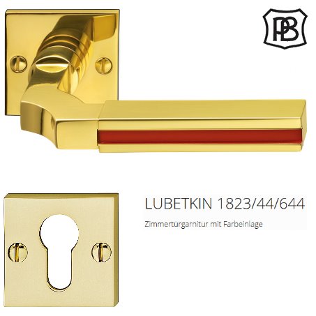 P. B. Lubetkin 1824/44/644 PZ Drückergarnitur mit Farbeinlage Messing poliert